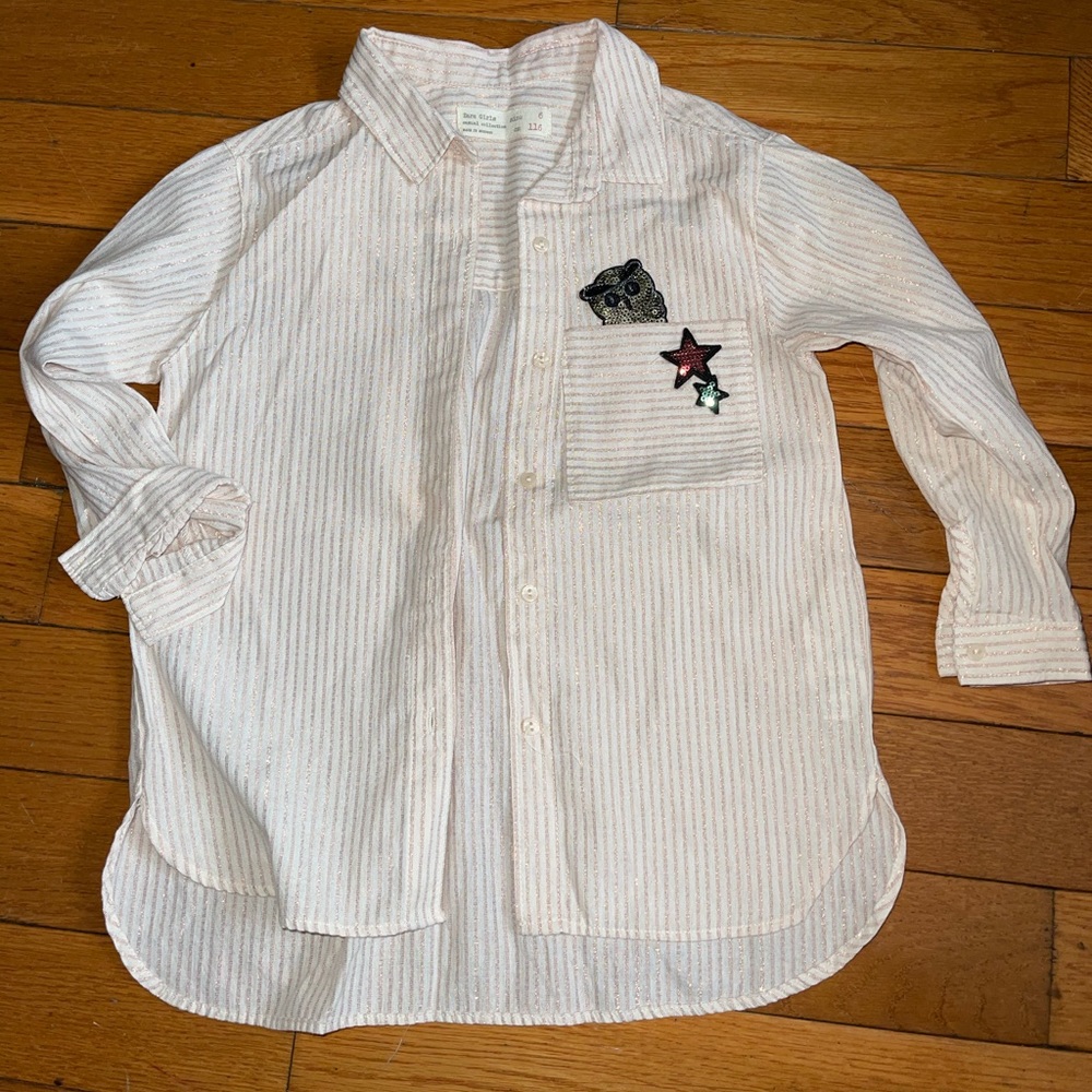 Zara girls striped button down shirt